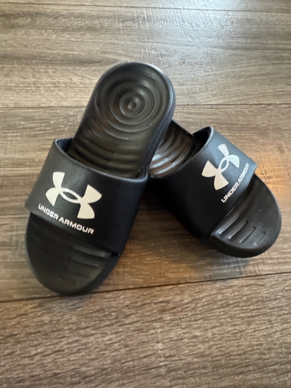 Under Armour Black Kids Slide Sandals with White Logo